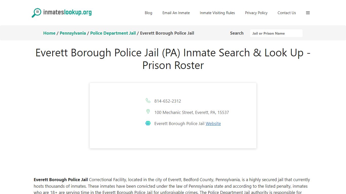 Everett Borough Police Jail (PA) Inmate Search & Look Up - Prison Roster